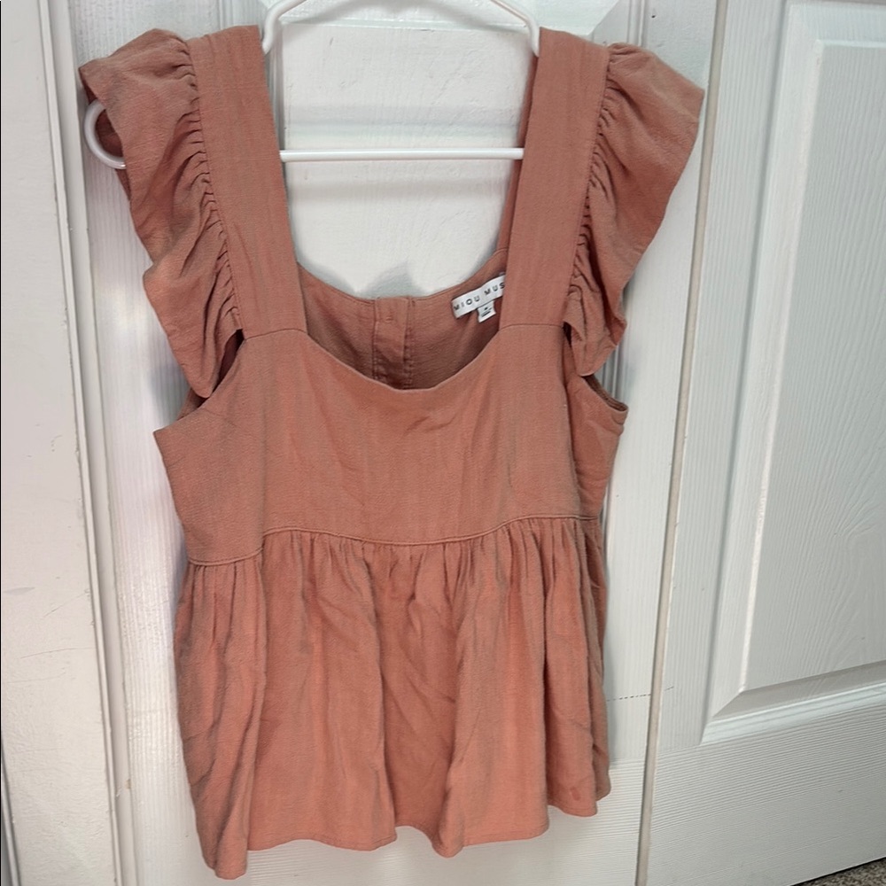 Pink Flutter Sleeve Peplum Blouse